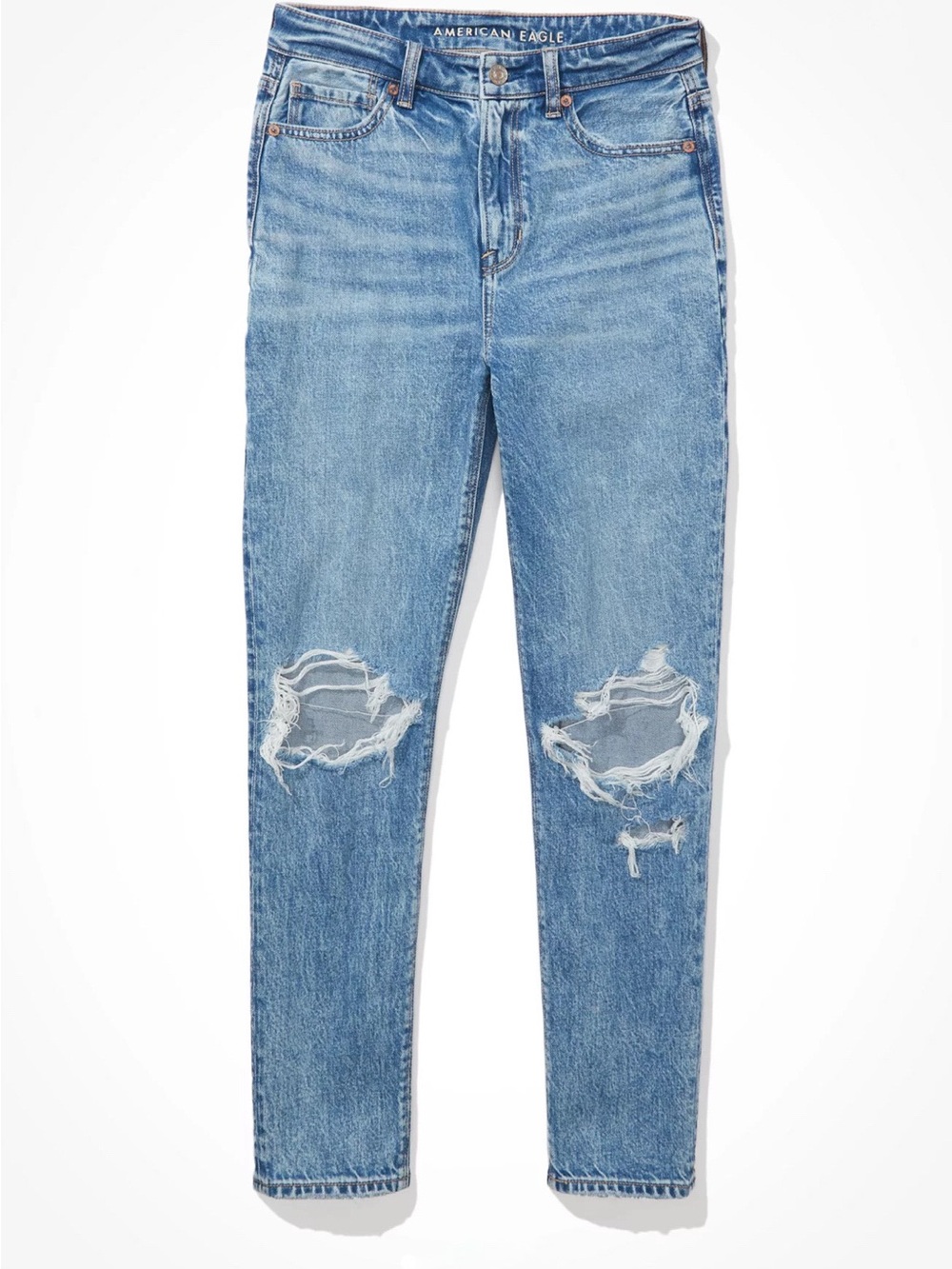 AE | NWT Mom Jeans Distressed Ripped High Rise Rigid Stretch Ankle Denim 4 Short - Picture 15 of 16